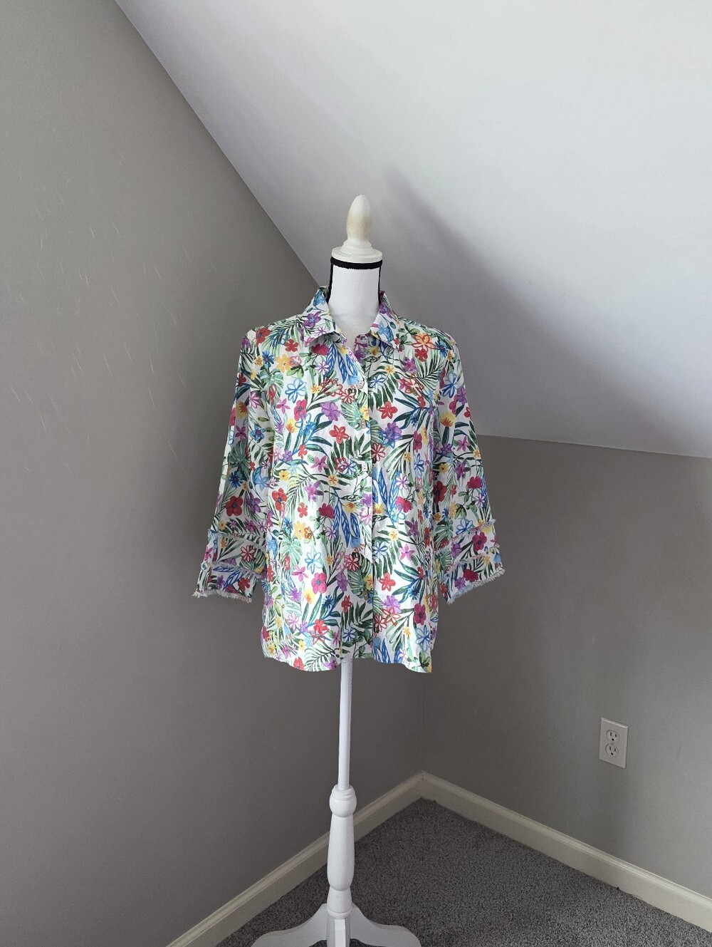 John Mark Linen Floral Button Down Shirt